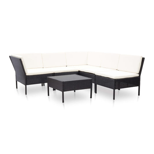 6-delige Loungeset met kussens poly rattan zwart Tuinsets | Creëer jouw Trendy Thuis | Gratis bezorgd & Retour | Trendy.nl