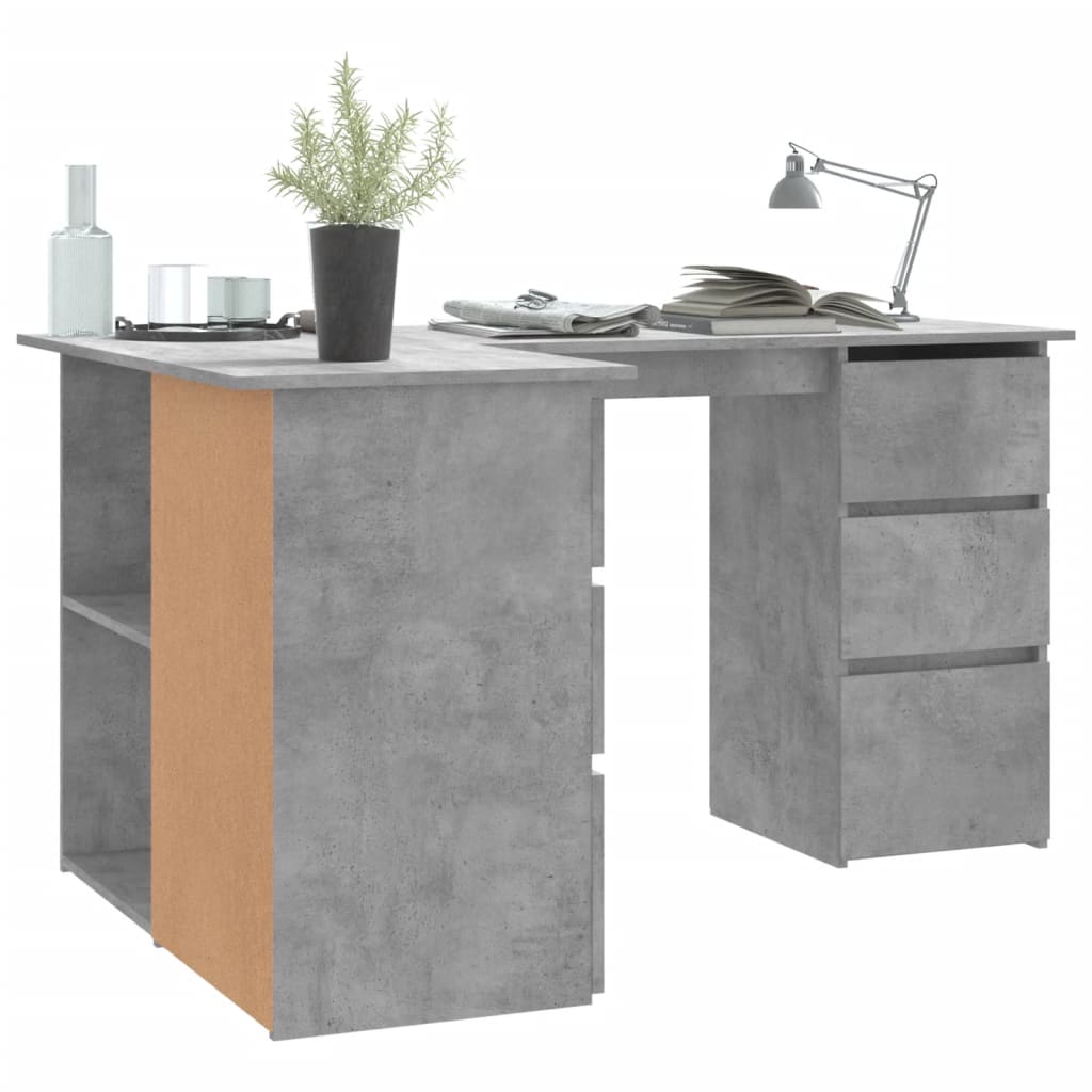 Hoekbureau 145x100x76 cm bewerkt hout betongrijs