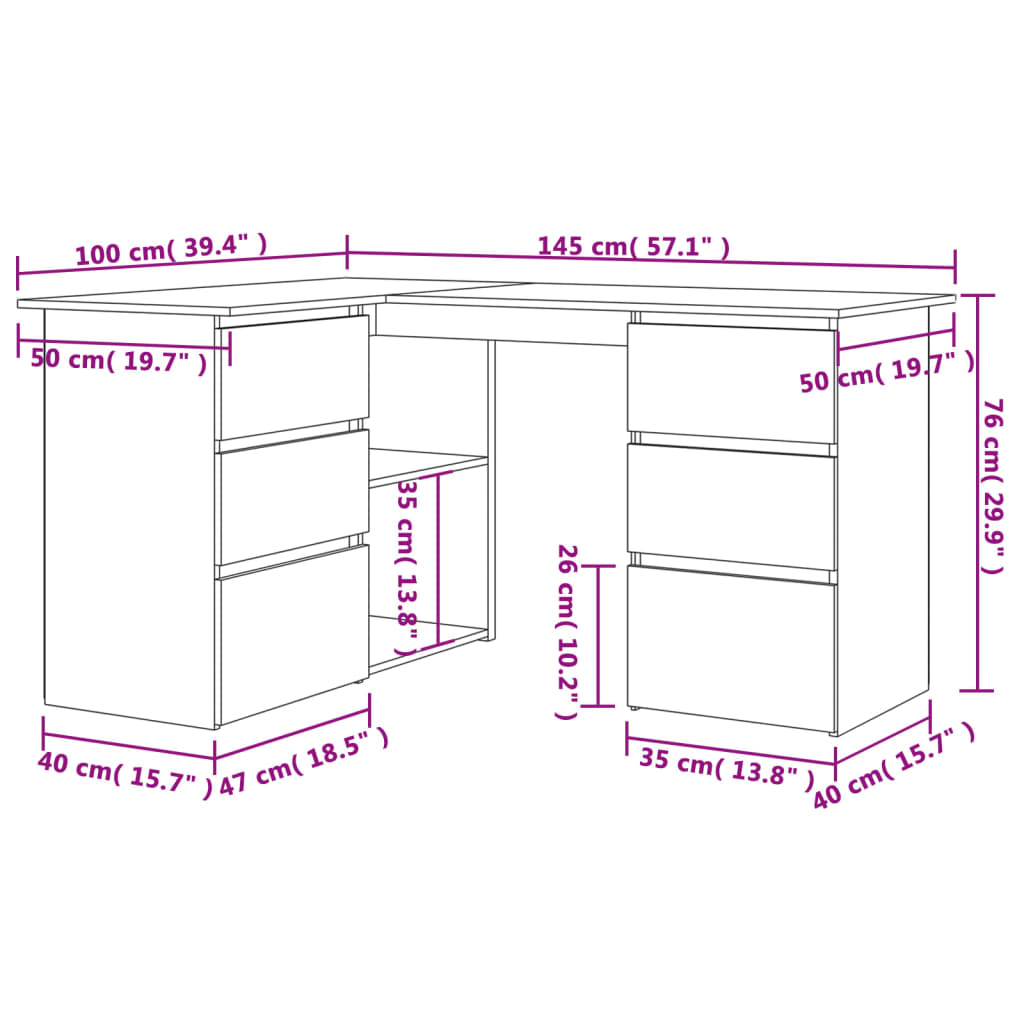 Hoekbureau 145x100x76 cm bewerkt hout betongrijs