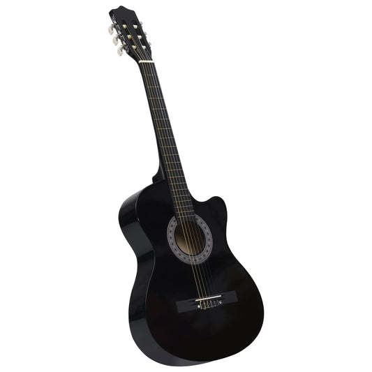 Gitaar cutaway met 6 snaren western klassiek 38" zwart