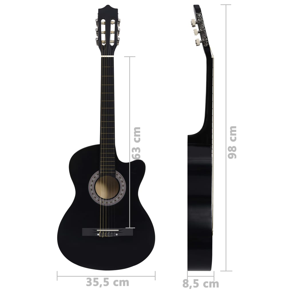 Gitaar cutaway met 6 snaren western klassiek 38" zwart