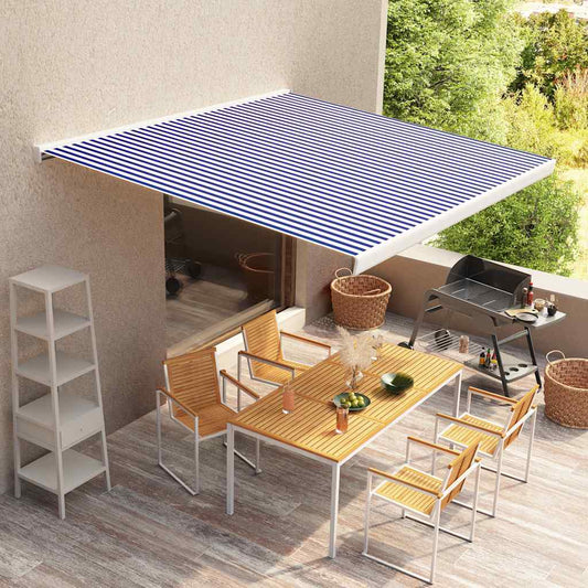 Luifel gemotoriseerd 350x250 cm blauw en wit