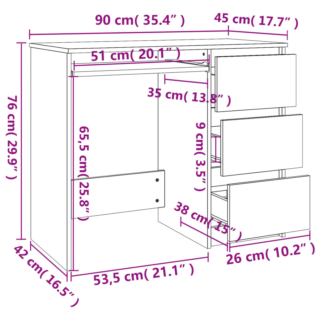 Bureau 90x45x76 cm spaanplaat hoogglans wit Bureaus | Creëer jouw Trendy Thuis | Gratis bezorgd & Retour | Trendy.nl