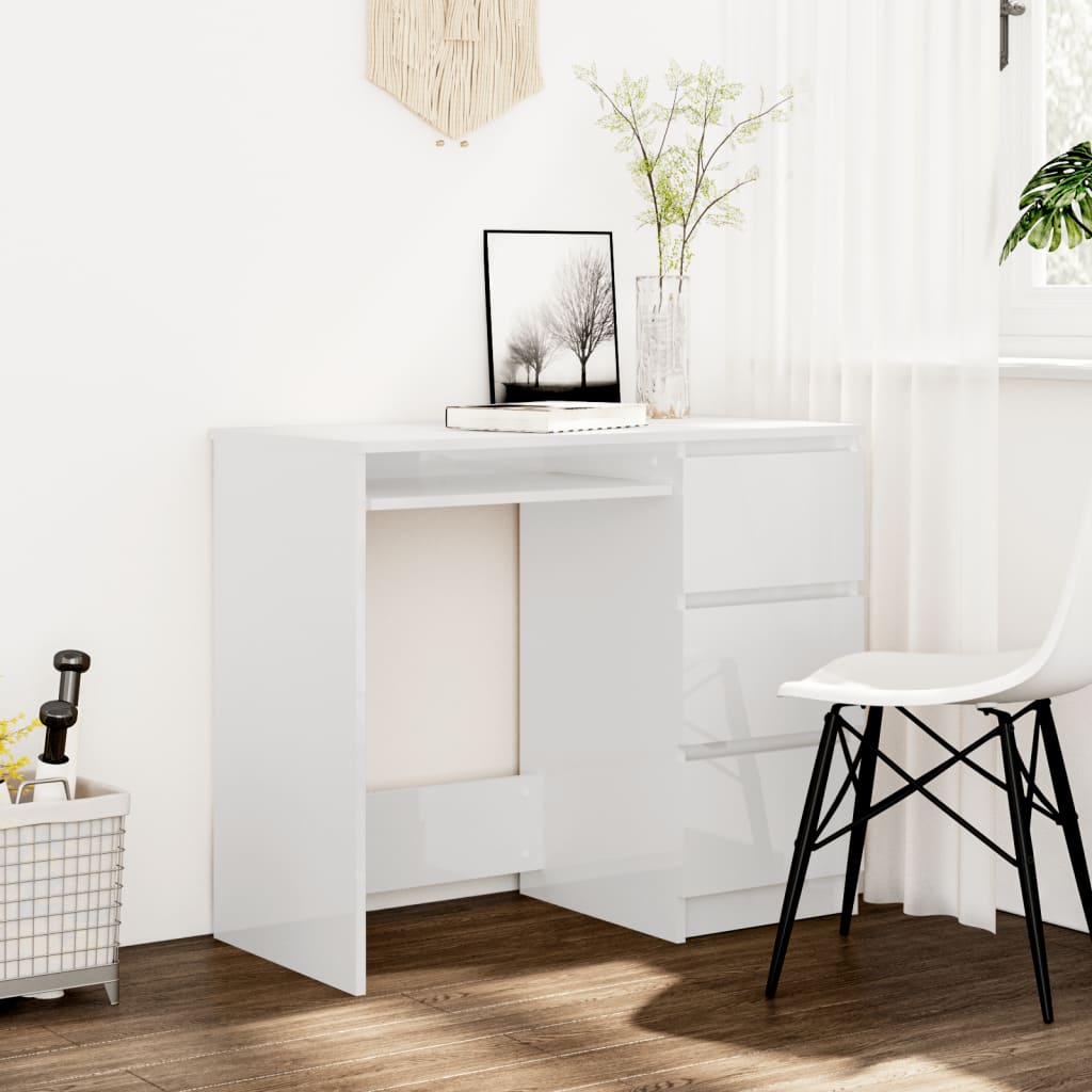 Bureau 90x45x76 cm spaanplaat hoogglans wit Bureaus | Creëer jouw Trendy Thuis | Gratis bezorgd & Retour | Trendy.nl