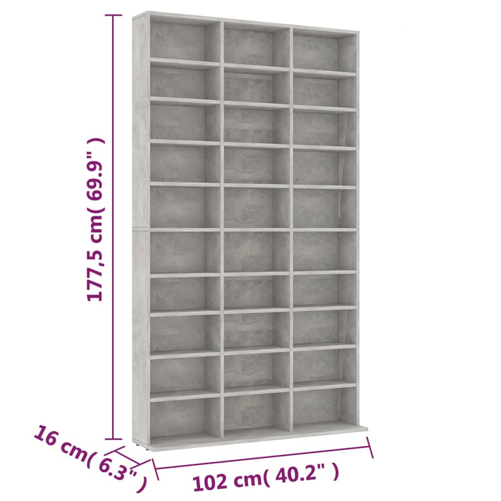 Cd-kast 102x16x177,5 cm bewerkt hout betongrijs Cd- & dvd-kasten | Creëer jouw Trendy Thuis | Gratis bezorgd & Retour | Trendy.nl