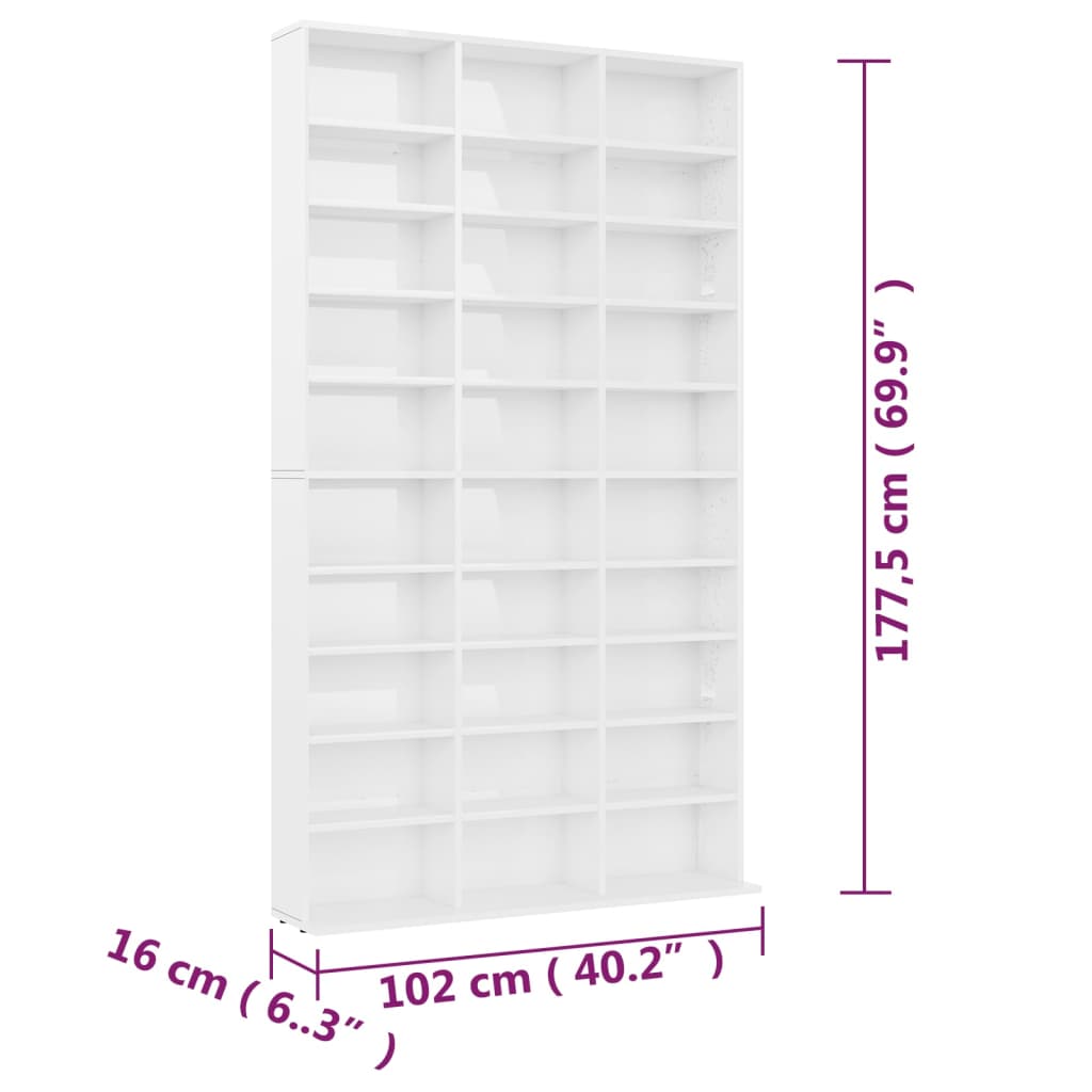 Cd-kast 102x16x177,5 cm bewerkt hout hoogglans wit Cd- & dvd-kasten | Creëer jouw Trendy Thuis | Gratis bezorgd & Retour | Trendy.nl