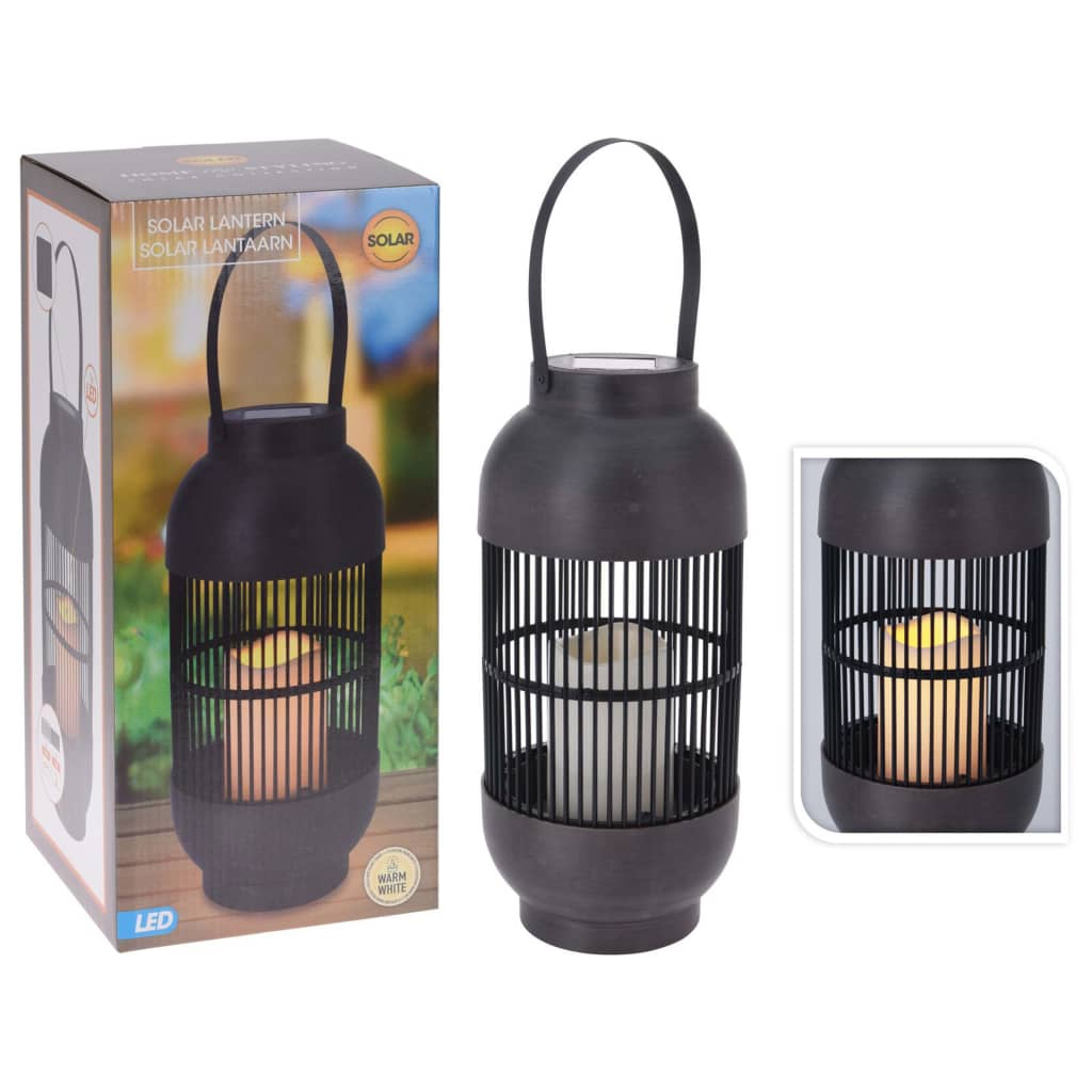 ProGarden Lantaarn met kaars solar LED rattan zwart Buitenverlichting | Creëer jouw Trendy Thuis | Gratis bezorgd & Retour | Trendy.nl