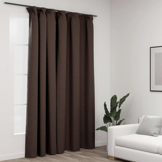 Gordijn linnen-look verduisterend met haken 290x245 cm taupe Gordijnen & vitrages | Creëer jouw Trendy Thuis | Gratis bezorgd & Retour | Trendy.nl