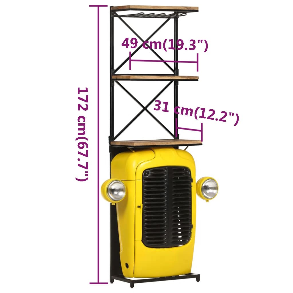 Wijnkast tractor 49x31x172 cm massief mangohout geel Wijnrekken | Creëer jouw Trendy Thuis | Gratis bezorgd & Retour | Trendy.nl