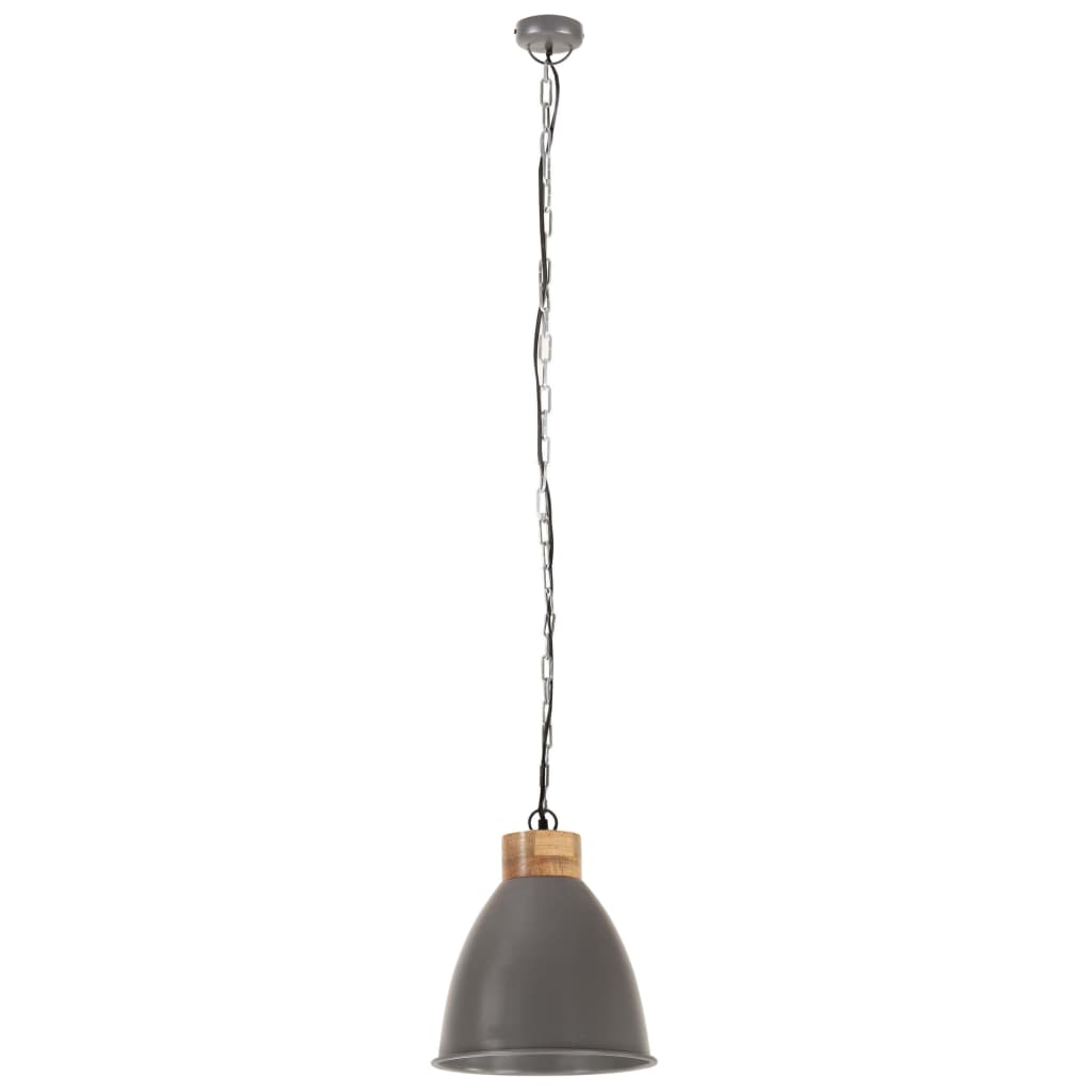 Hanglamp industrieel E27 35 cm ijzer en massief hout grijs