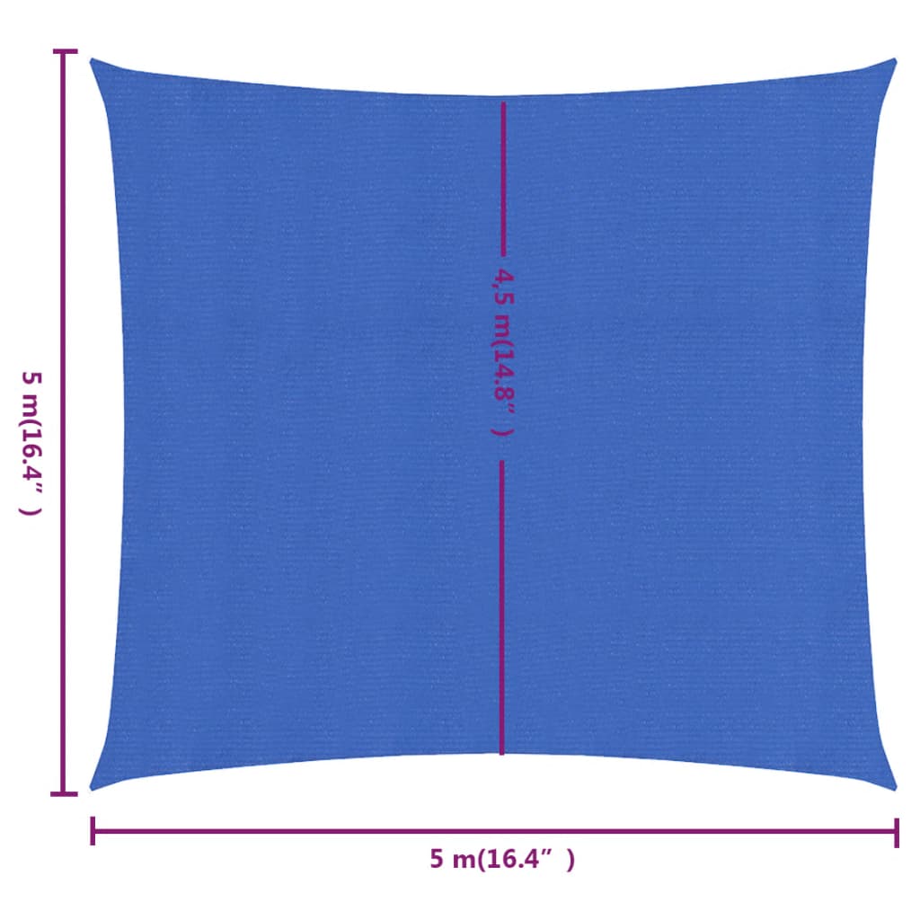 Zonnezeil 160 g/m² vierkant 5x5 m HDPE blauw