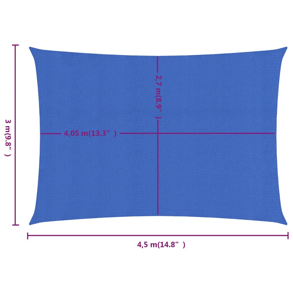 Zonnezeil 160 g/m² rechthoekig 3x4,5 m HDPE blauw