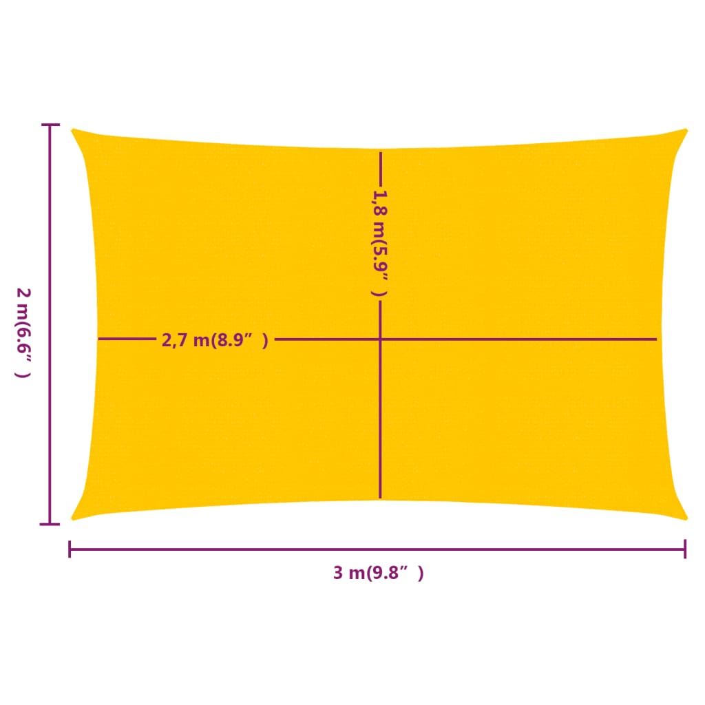 Zonnezeil 160 g/m² rechthoekig 2x3 m HDPE geel