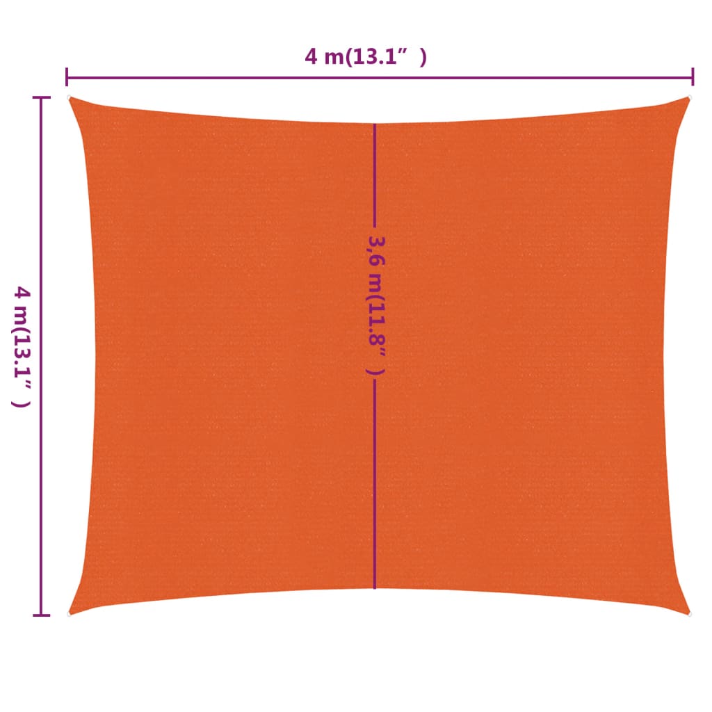 Zonnezeil 160 g/m² vierkant 4x4 m HDPE oranje