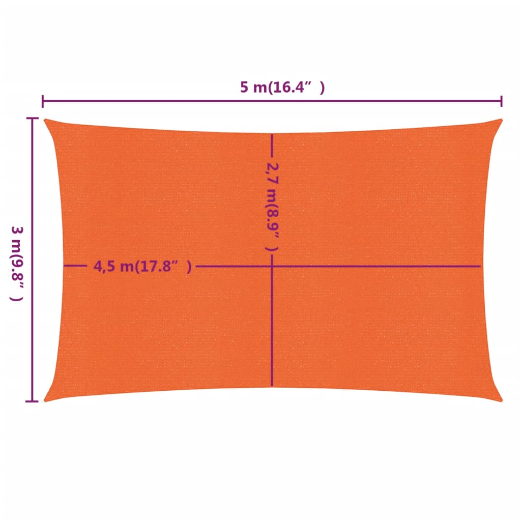 Zonnezeil 160 g/m² rechthoekig 3x5 m HDPE oranje