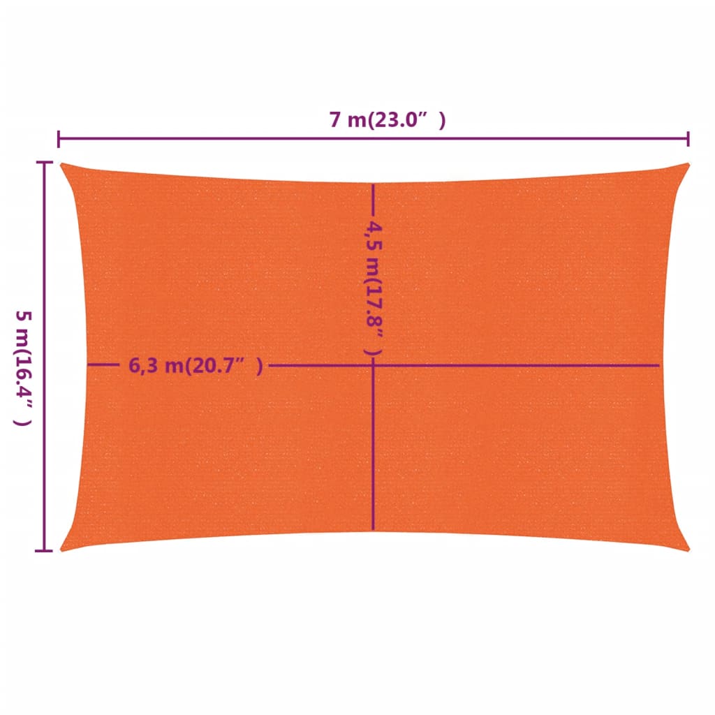Zonnezeil 160 g/m² rechthoekig 5x7 m HDPE oranje