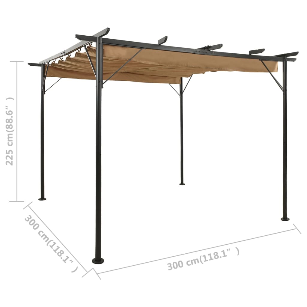 Pergola met uittrekbaar dak 180 g/m² 3x3 m staal taupe