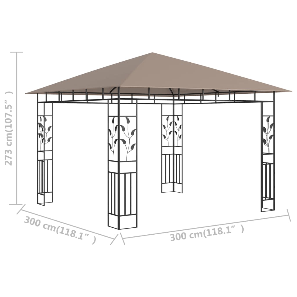 Prieel met klamboe 3x3x2,73 m 180 g/m² taupe