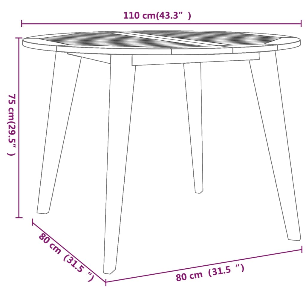 Tuintafel Ø110x75 cm massief acaciahout