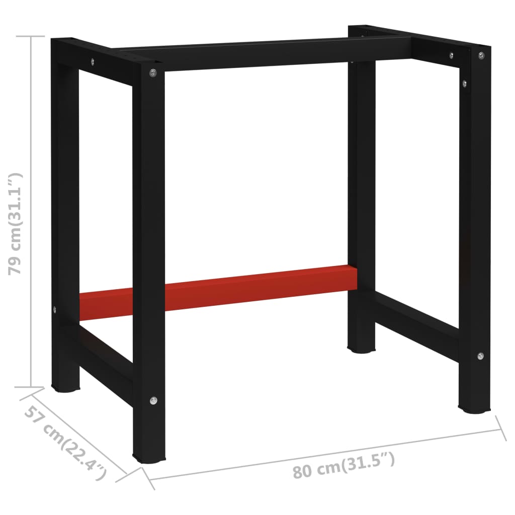 Werkbankframe 80x57x79 cm metaal zwart en rood Tafelpoten | Creëer jouw Trendy Thuis | Gratis bezorgd & Retour | Trendy.nl