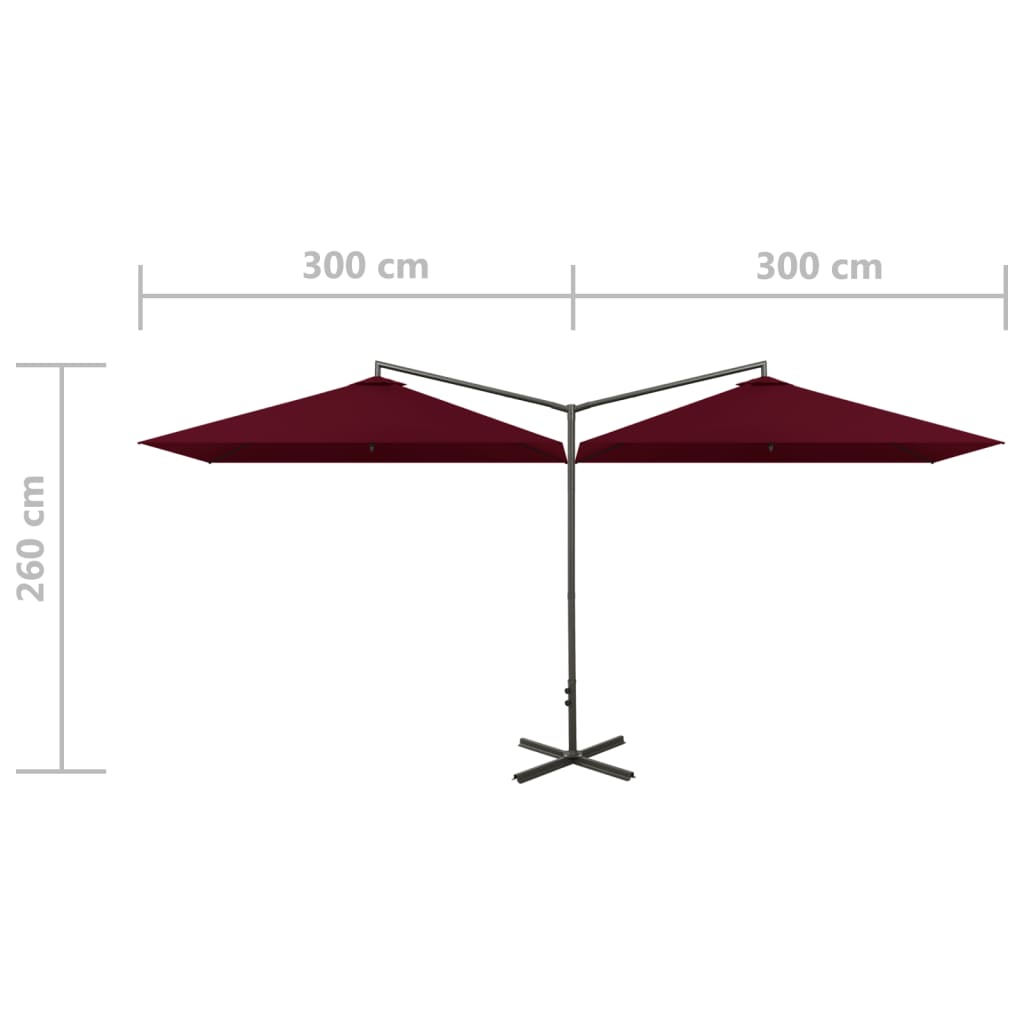 Parasol dubbel met stalen paal 600x300 cm bordeauxrood Parasols en zonneschermen | Creëer jouw Trendy Thuis | Gratis bezorgd & Retour | Trendy.nl