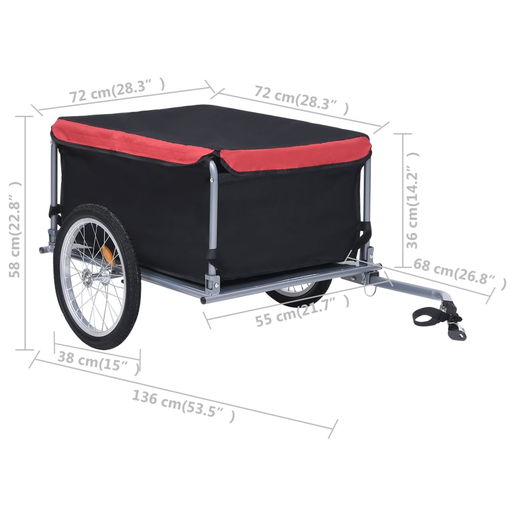 Fietstrailer 65 kg zwart en rood