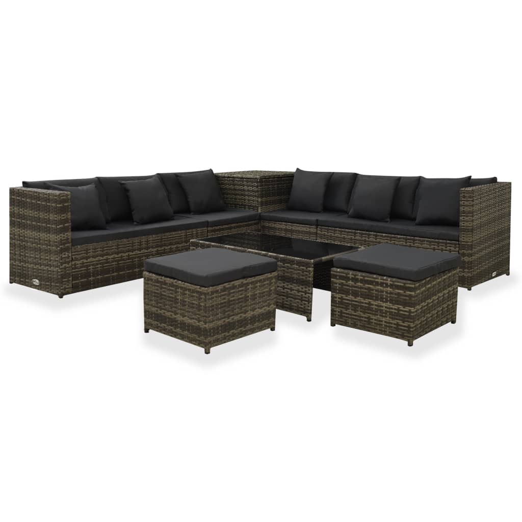 8-delige Loungeset met kussens poly rattan grijs Tuinsets | Creëer jouw Trendy Thuis | Gratis bezorgd & Retour | Trendy.nl