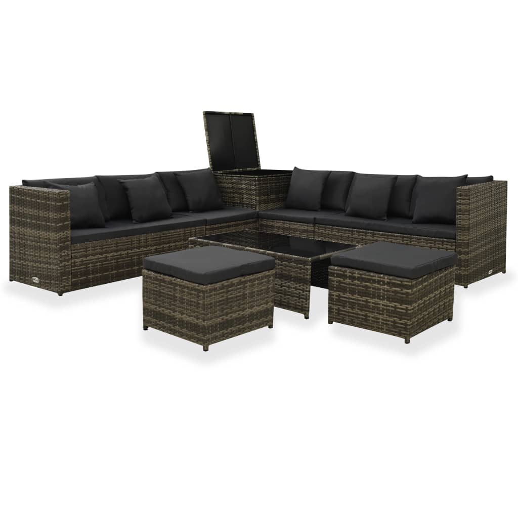 8-delige Loungeset met kussens poly rattan grijs Tuinsets | Creëer jouw Trendy Thuis | Gratis bezorgd & Retour | Trendy.nl