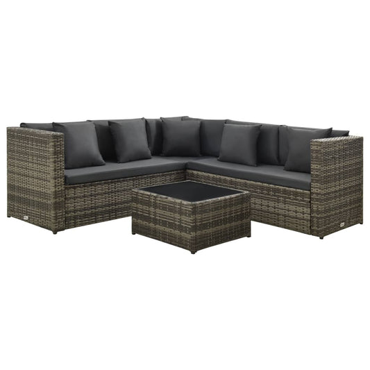 4-delige Loungeset met kussens poly rattan grijs Tuinsets | Creëer jouw Trendy Thuis | Gratis bezorgd & Retour | Trendy.nl