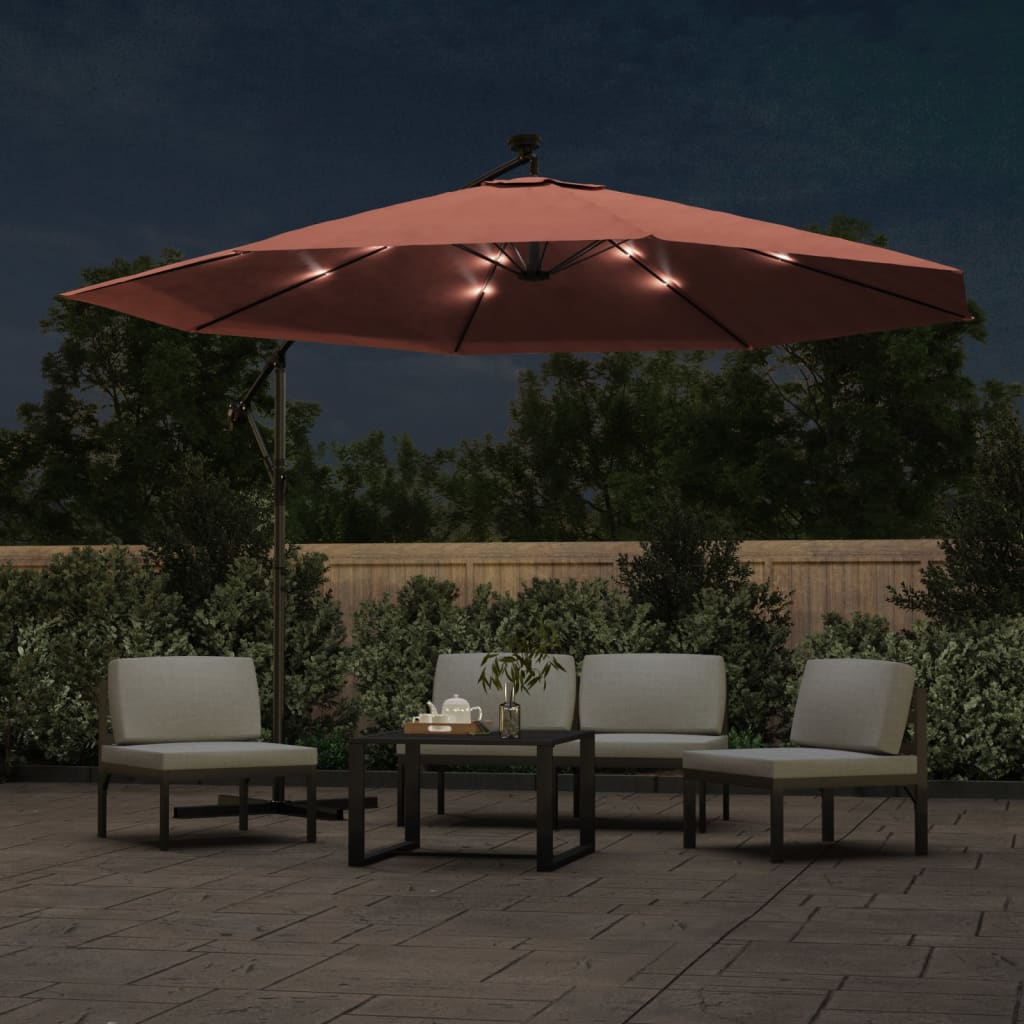 Zweefparasol met LED-verlichting 350 cm terracottakleurig Parasols en zonneschermen | Creëer jouw Trendy Thuis | Gratis bezorgd & Retour | Trendy.nl