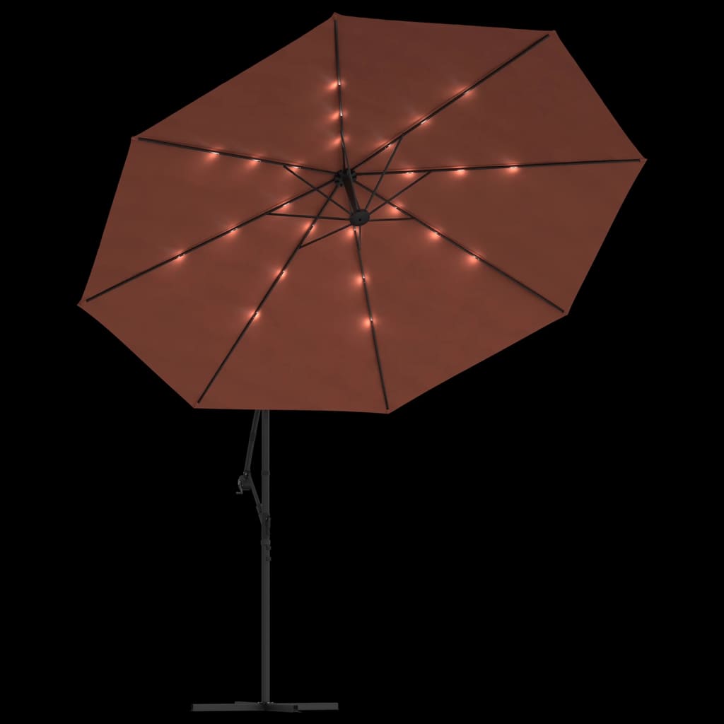 Zweefparasol met LED-verlichting 350 cm terracottakleurig Parasols en zonneschermen | Creëer jouw Trendy Thuis | Gratis bezorgd & Retour | Trendy.nl