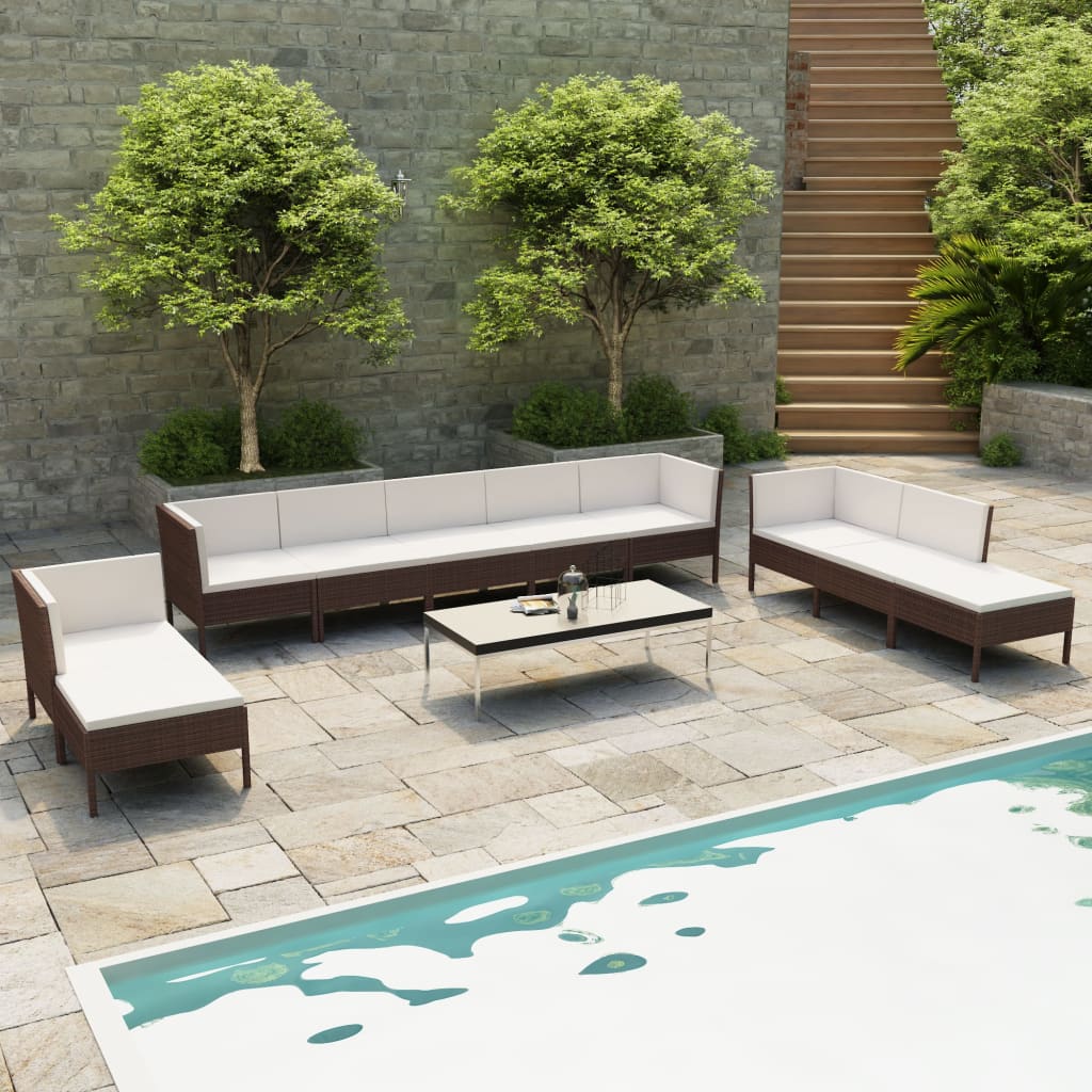 10-delige Loungeset met kussens poly rattan bruin Tuinsets | Creëer jouw Trendy Thuis | Gratis bezorgd & Retour | Trendy.nl