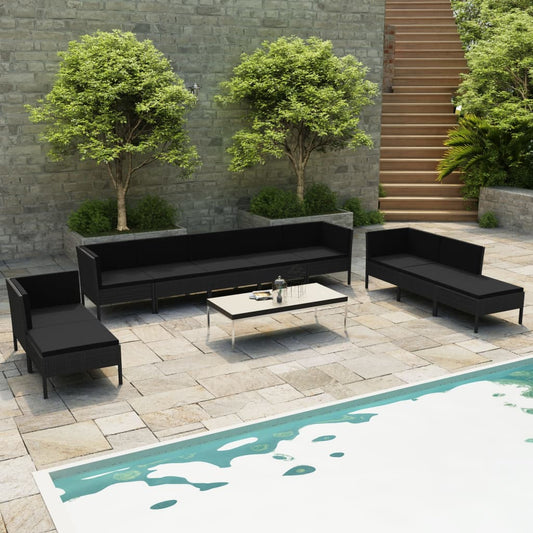 10-delige Loungeset met kussens poly rattan zwart Tuinsets | Creëer jouw Trendy Thuis | Gratis bezorgd & Retour | Trendy.nl