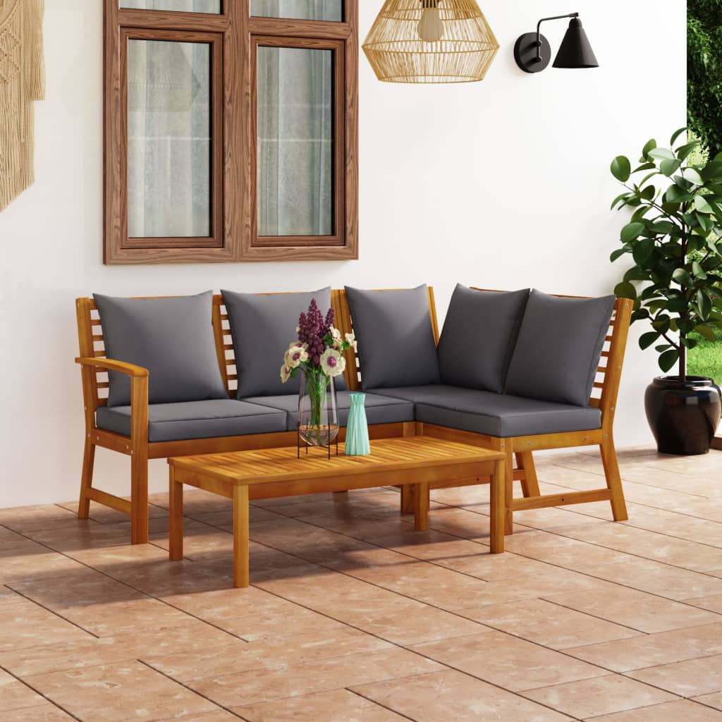 4-delige Loungeset met kussens massief acaciahout Tuinsets | Creëer jouw Trendy Thuis | Gratis bezorgd & Retour | Trendy.nl