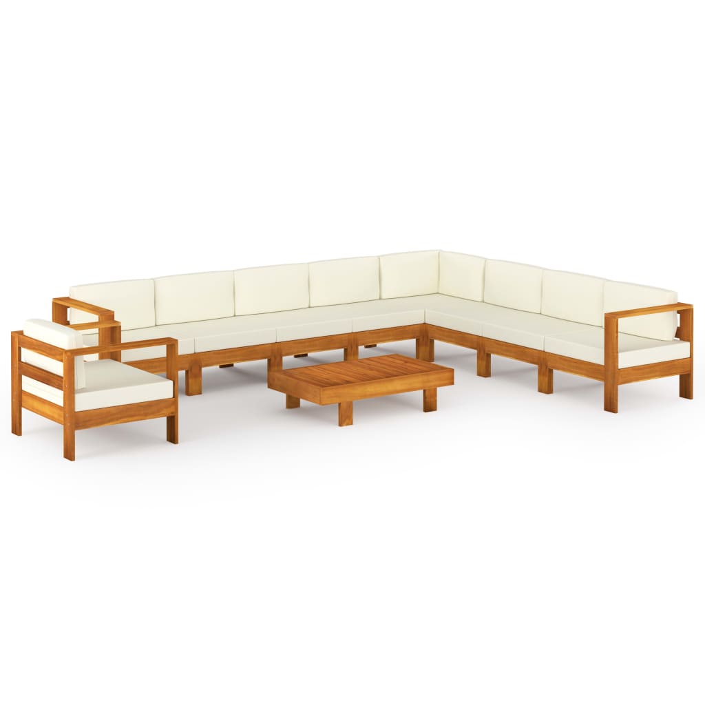 10-delige Loungeset met crèmewitte kussens acaciahout Tuinsets | Creëer jouw Trendy Thuis | Gratis bezorgd & Retour | Trendy.nl