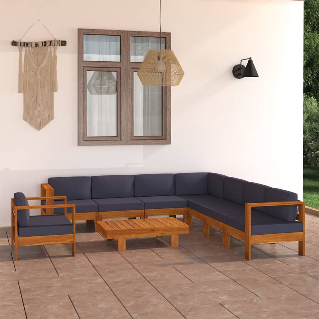 9-delige Loungeset met donkergrijze kussens acaciahout Tuinsets | Creëer jouw Trendy Thuis | Gratis bezorgd & Retour | Trendy.nl