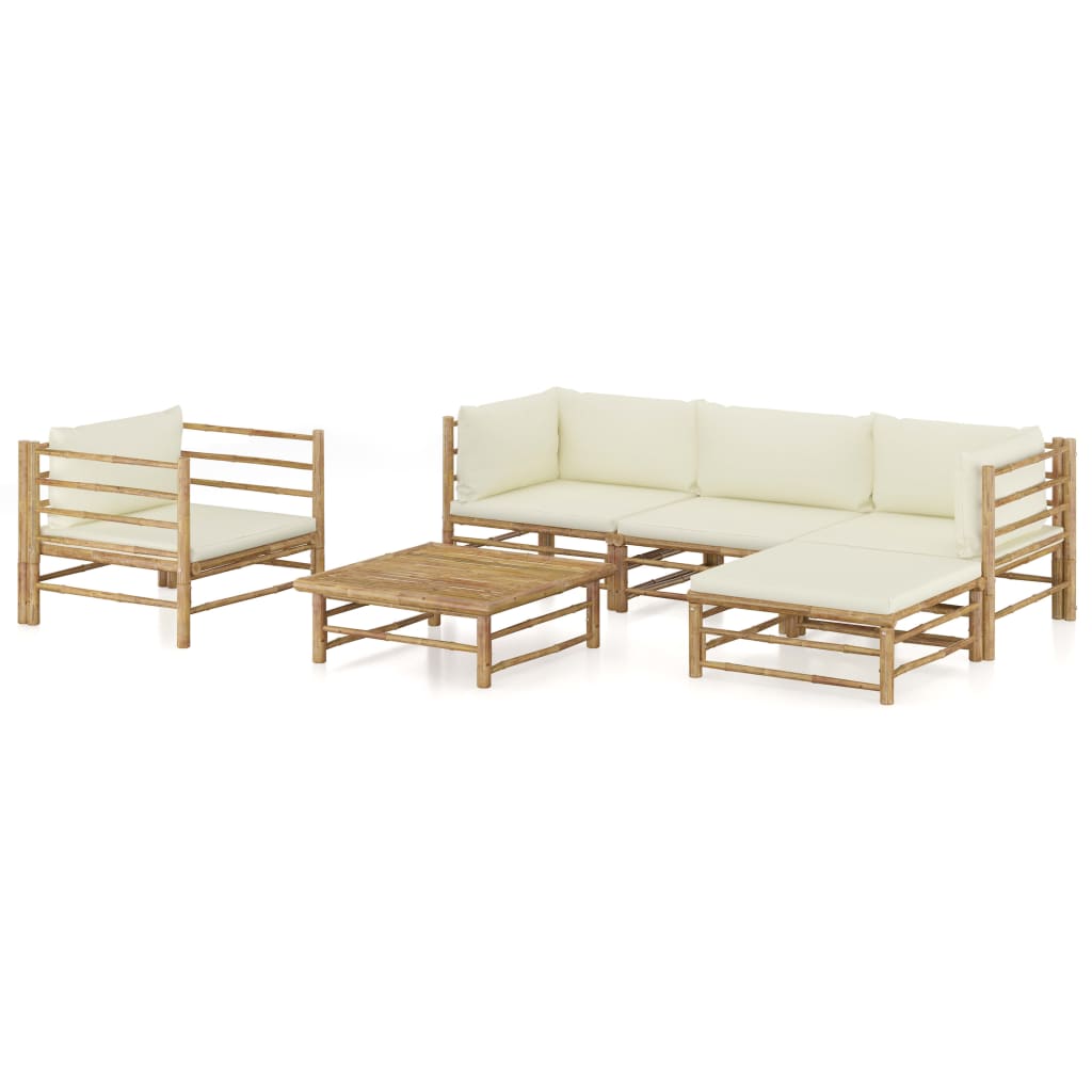 6-delige Loungeset met crèmewitte kussens bamboe Tuinsets | Creëer jouw Trendy Thuis | Gratis bezorgd & Retour | Trendy.nl