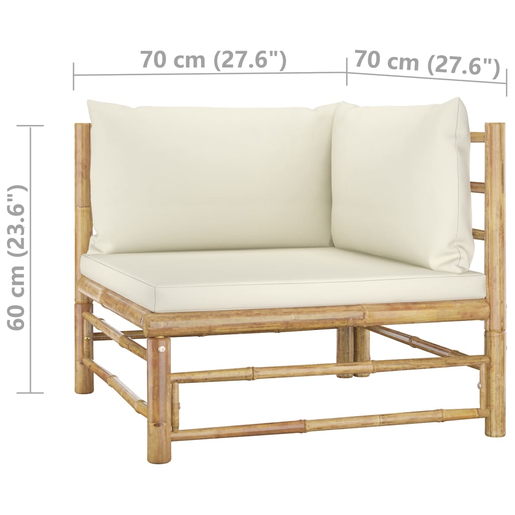 5-delige Loungeset met crèmewitte kussens bamboe Tuinsets | Creëer jouw Trendy Thuis | Gratis bezorgd & Retour | Trendy.nl