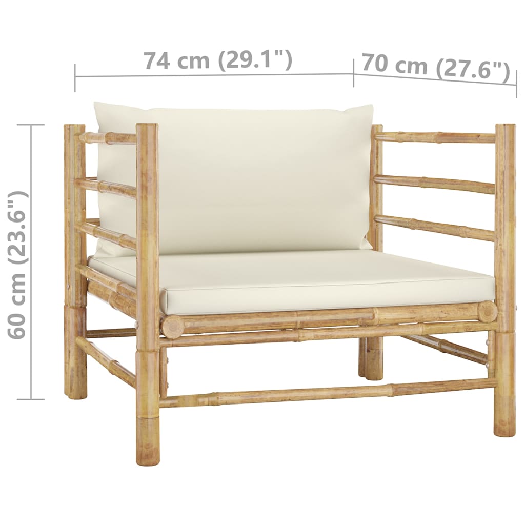 5-delige Loungeset met crèmewitte kussens bamboe Tuinsets | Creëer jouw Trendy Thuis | Gratis bezorgd & Retour | Trendy.nl