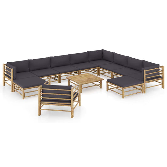 12-delige Loungeset met donkergrijze kussens bamboe Tuinsets | Creëer jouw Trendy Thuis | Gratis bezorgd & Retour | Trendy.nl