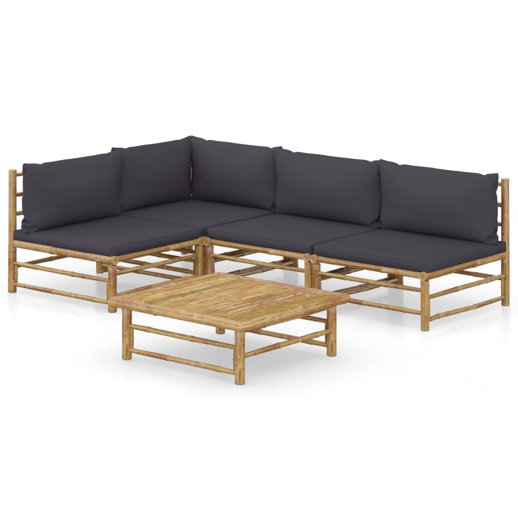 5-delige Loungeset met donkergrijze kussens bamboe Tuinsets | Creëer jouw Trendy Thuis | Gratis bezorgd & Retour | Trendy.nl