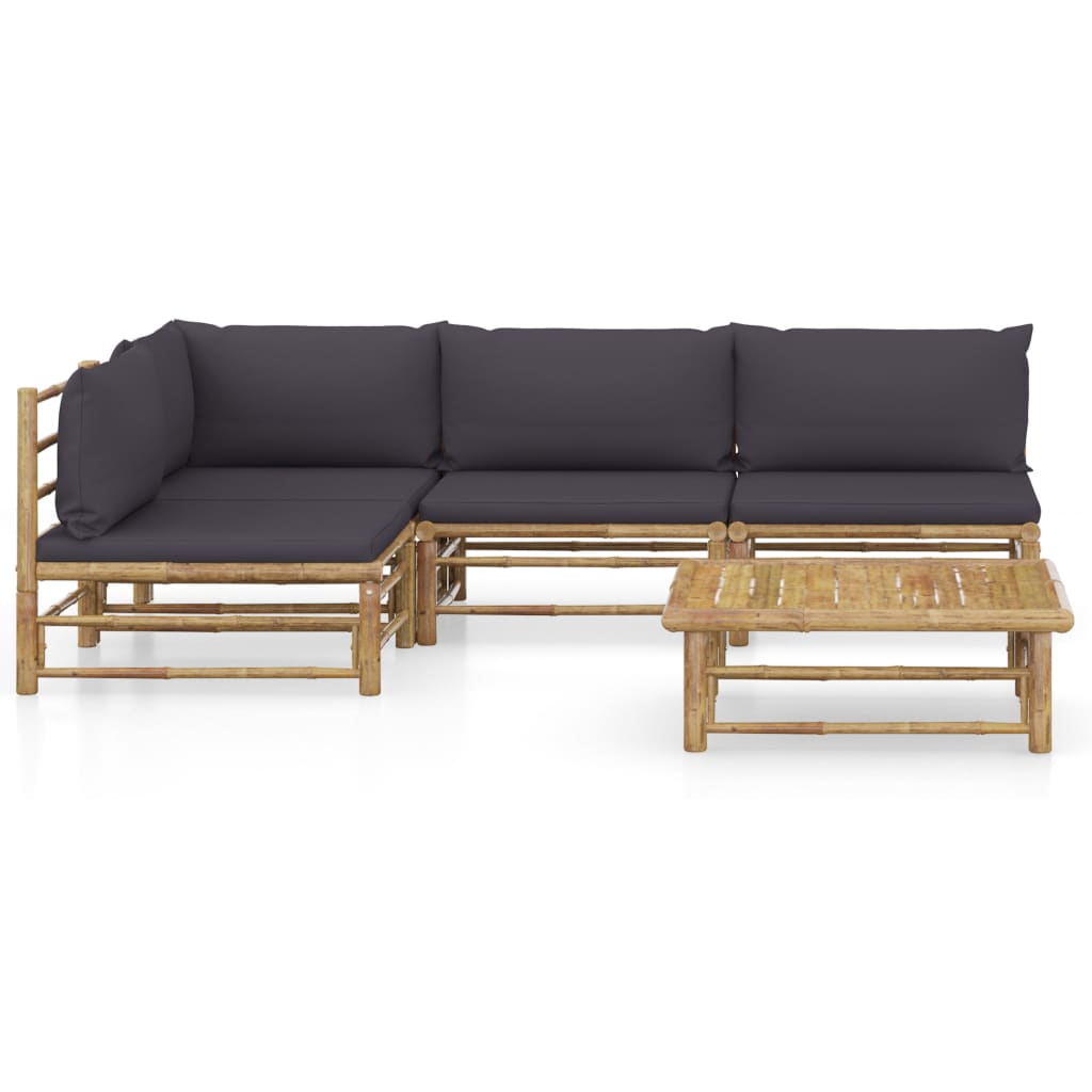 5-delige Loungeset met donkergrijze kussens bamboe Tuinsets | Creëer jouw Trendy Thuis | Gratis bezorgd & Retour | Trendy.nl