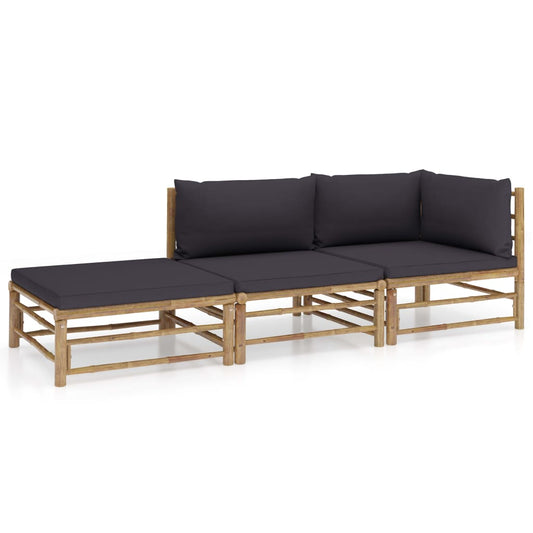 3-delige Loungeset met donkergrijze kussens bamboe Tuinsets | Creëer jouw Trendy Thuis | Gratis bezorgd & Retour | Trendy.nl