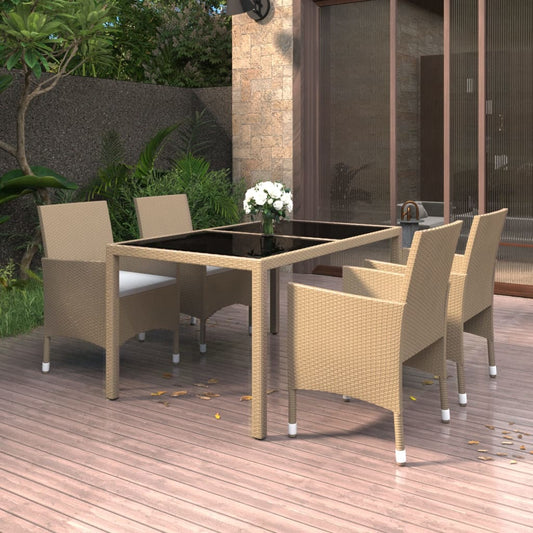 5-delige Tuinset poly rattan en gehard glas beige Tuinsets | Creëer jouw Trendy Thuis | Gratis bezorgd & Retour | Trendy.nl