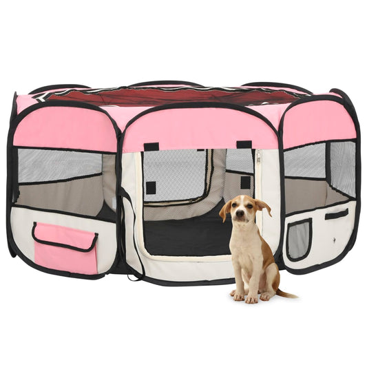 Hondenren inklapbaar met draagtas 145x145x61 cm roze Hondenkennels & -rennen | Creëer jouw Trendy Thuis | Gratis bezorgd & Retour | Trendy.nl