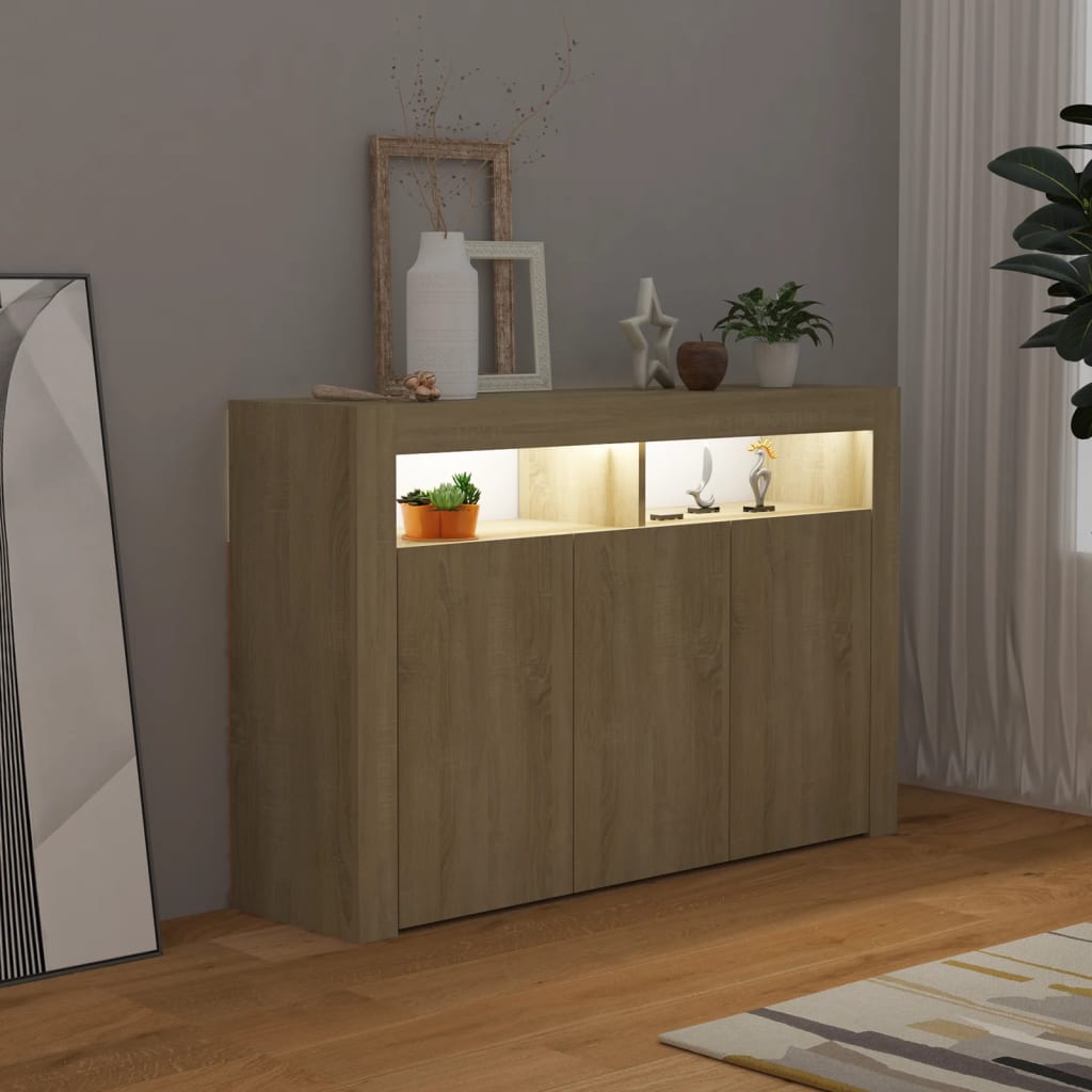 Dressoir met LED-verlichting 115,5x30x75 cm sonoma eikenkleur Dressoirs & buffetkasten | Creëer jouw Trendy Thuis | Gratis bezorgd & Retour | Trendy.nl