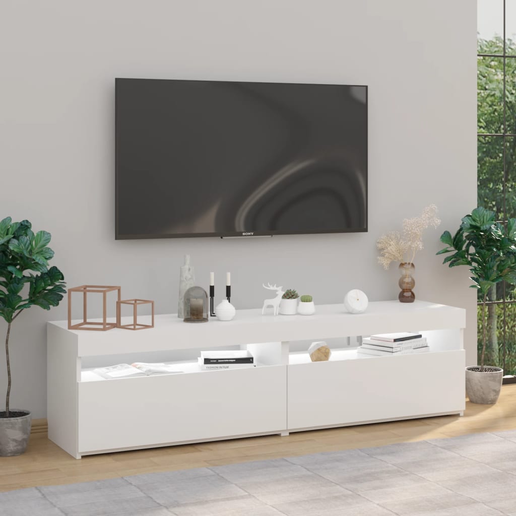 Tv-meubelen 2 st met LED-verlichting 75x35x40 cm hoogglans wit Tv-meubels | Creëer jouw Trendy Thuis | Gratis bezorgd & Retour | Trendy.nl