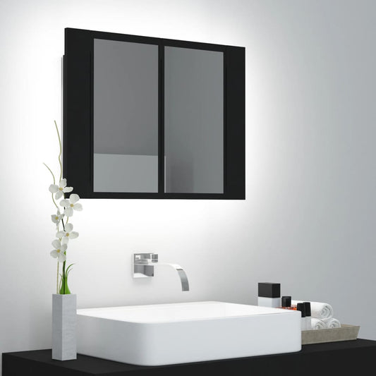 Badkamerkast met spiegel en LED 60x12x45 cm acryl zwart Badkamerkaptafels | Creëer jouw Trendy Thuis | Gratis bezorgd & Retour | Trendy.nl