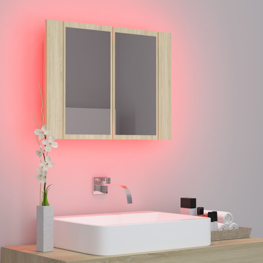 Badkamerkast met spiegel LED 60x12x45 acryl sonoma eikenkleurig Badkamerkaptafels | Creëer jouw Trendy Thuis | Gratis bezorgd & Retour | Trendy.nl