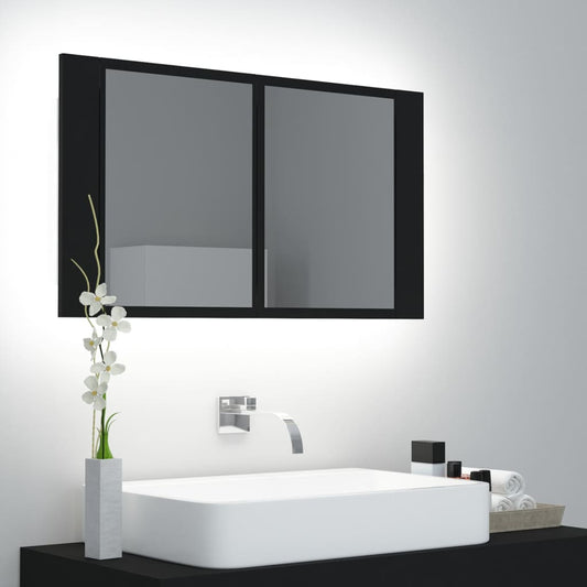 Badkamerkast met spiegel en LED 80x12x45 cm acryl zwart Badkamerkaptafels | Creëer jouw Trendy Thuis | Gratis bezorgd & Retour | Trendy.nl